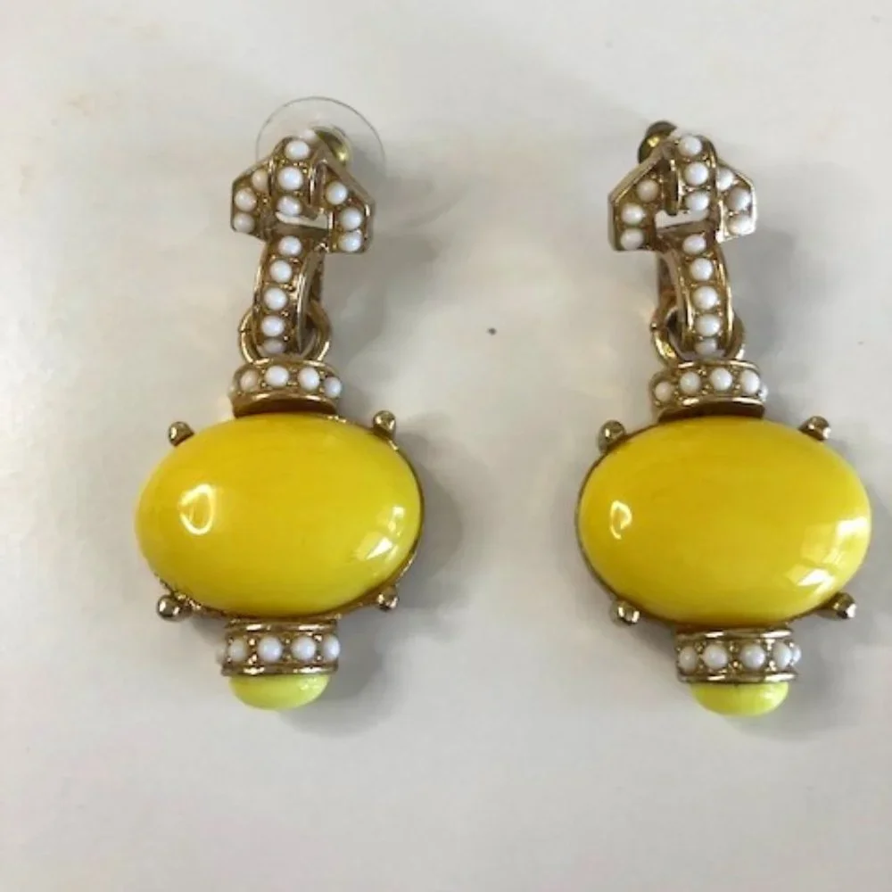 Large Yellow‎ & Pearl Earrings